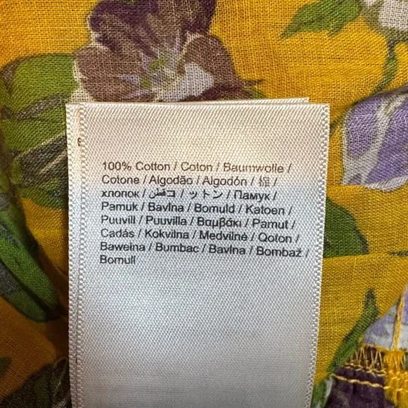 Farm Rio Capri Peplum Hem Floral Blouse Yellow & Purple size Large - Picture 11 of 17